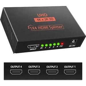 Mokeum Splitter HDMI 1 IN 4 OUT 3D 4K 1080P Splitter distributore HDMI 1 x 4 HDCP 1.4 Amplificatore di distribuzione HDMI con cavo USB Compatibile con PC PS3 HDTV Proiettore Blu-ray DVD ecc