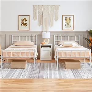 Yaheetech Set di 2 Struttura Letto Singolo in Ferro Battuto a Doghe in Metallo 90 x 200 cm Bianco