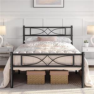 Yaheetech Struttura Letto Singolo in Metallo 36 cm Battuto a Doghe 90 x 190 cm Testiera Snella in Ferro Moderno Nero