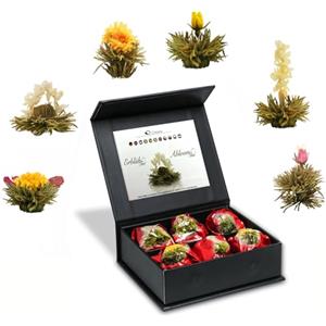 Creano 6x Fiori di Tè bianco in elegante Scatola magnetica con Goffratura argento