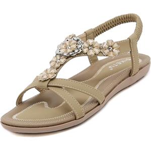 ZDQ Sandali Donna Estive Eleganti Bassi Comodi Basse Casual Bohémien Scarpe Beige 42 EU = Produttore Taglia 43