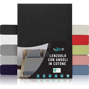 Dreamzie Lenzuolo con Angoli Cotone - 200x200 - Oeko Tex Certificato - Nero - Lenzuola Cotone Matrimoniale 200x200