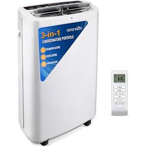 SereneLife Condizionatore Portatile 3-in-1, Deumidificatore, Ventilatore, Telecomando, Kit Scarico Finestra, 13,000 BTU, Classe A