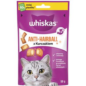 Whiskas Anti Hairball Snack 50g - Prevenzione Boli di Pelo per Gatti con Pollo