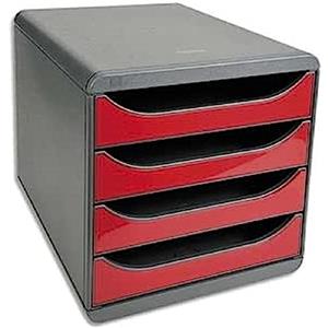 Exacompta 310718D Cassettiera BIG-BOX IDERAMA 4 cassetti aperti per formato fino a 24x32cm Dimensioni (LxAxP): 27,8x26,7x34,7cm Nero/Rosso carminio