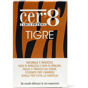 LARUS PHARMA Cer'8 Tigre - Cerotti Diffusori di Oli Essenziali Antizanzare, 36 Pezzi con Eucalyptus, Lemongrass e Tea Tree