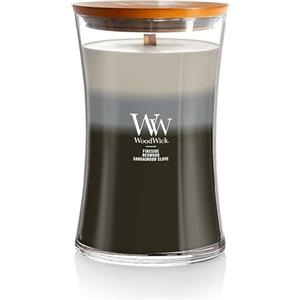 Woodwick Hourglass Trilogy Candela Profumata Grande Con Stoppino Scoppiettante, Legno Caldo, Fino A 130 Ore, Multicolore, 10x10x18 cm