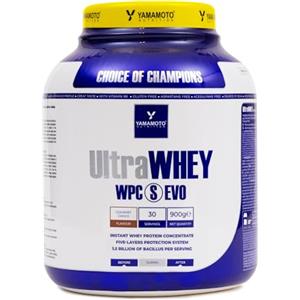 YAMAMOTO NUTRITION Ultra Whey WPC S EVO 900 gr, Integratore Alimentare di Proteine del Siero Concentrate e Spore di Bacillus, Aumento Massa Muscolare, Gusto Cioccolato