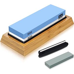 SHAN ZU Pietra per Affilare 2-in-1 Affilacoltelli Cote 3000/8000 Grana Combinazione Affilacoltelli Professionale - con Stand Silicone Antiscivolo