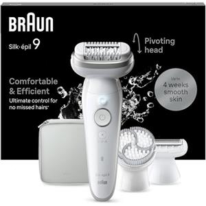 Braun Silk-épil 9 Depilatore Donna, Epilatore Elettrico Donna Con Testina Flessibile Per Una Epilazione Semplice, Wet & Dry, Pelle Liscia a Lungo, 9-061, Bianco/Argento