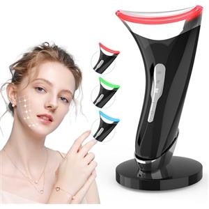 Yeerain Massaggiatore Viso Antirughe, Dispositivo di Bellezza con 45 ℃ EMS per Lifting e Rassodamento Viso e Collo, Gua Sha Elettrico con 3 Modi LED Terapia Della Luce