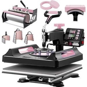 VEVOR Macchina per Trasferimento Termico 380 x 380 mm Macchina per Pressatura a Caldo 8 in 1 con Pressa a Tamburo da 0,85 kg Pressatura per Magliette Oscillante a 360° per Magliette/Cappelli, Nero