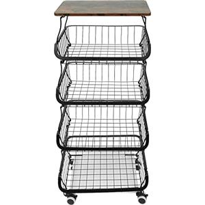 HUOLE Carrello Portafrutta, Cesti Impilabili su Ruote con 5 Cestini Portaoggetti in Filo, Cestino Cesti Impilabili su Ruote Cesti Impilabili per Cucina, Dispensa, Ripostiglio, Bagno-40*30*94 cm (nero)