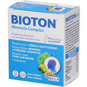 Sella Srl Bioton Memoria Complex - Integratore con Eleuterococco, Ginkgo Biloba, Rhodiola Rosea e Fosfoserina in Polvere per Soluzione Orale - 14 Stick