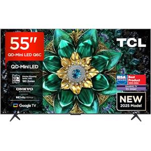 TCL 55Q6C 55 QD-Mini LED SMART TV, 4K HDR Premium 1000nits, con tecnologia Google TV (Dolby Vision IQ e Atmos, sistema audio Onkyo 2.1, Motion Clarity Pro a 144 Hz, Game Master)