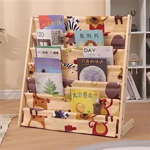 BAKAJI Libreria Montessoriana per Bambini in Legno Naturale e Tela,Portariviste a 6 Ripiani Salvaspazio,Scaffalatura Espositore da Cameretta,Dimensioni 60 x 30 x 80 cm,Porta Libri,Giochi,Standard
