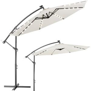 BAKAJI Ombrellone da Giardino Terrazzo con Luce e Pannello Solare Dimensioni 3x3 Mt Richiudibile Palo Laterale Struttura Acciaio Altezza 250 cm Antivento, Base a croce Tessuto Anti UV (Beige 32 LED)