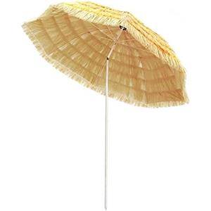BAKAJI Ombrellone Hawaii da Mare Spiaggia Giardino con Palo Centrale in Acciaio Bianco Rivestimento in Tessuto Poliestere Anti UV Decorazione con Frange con Custodia Colore Paglia (210 cm)