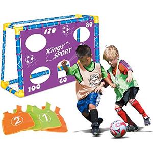 BAKAJI Porta da Calcio per Bambini in Plastica con Rete 130 x 100 cm per Allenamento Rigori e Punizioni con Telo Fori Punteggio Pallone Casacche e Dischetti