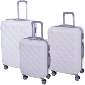 PROVITERA Set 3 Valigie Rigide in ABS, Valigia Rigida con Manico Telescopico e 4 Ruote Easy Roll, Trolley Resistente e Leggero da Viaggio, Bagaglio a Mano con Serratura Codice (Bianco e Grigio)