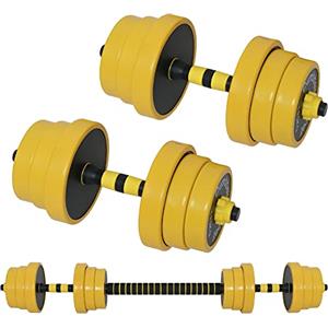 BAKAJI Set 2 in 1 Manubri Regolabili con Barra Bilanciere di collegamento, Rivestimento Gomma Piuma Antiruggine Antiscivolo, Palestra, Fitness, con Pesi (4x1 kg + 4x1.25 kg) (10, Chilogrammi)