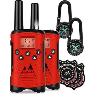 Monte Stivo® Agent | Set walkie-talkie per bambini con bussola, distintivo e torcia | Kit ricetrasmittenti Regalo Giocattoli per Bambino Bambina da 5 Anni (Rosso)