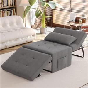 Shally Dogan Divano Letto 4 in 1 con Tasca Portaoggetti Laterale, Divanetto Seduta Morbida e Imbottita ad Alta Densità Trasformabile Chaise Longue, Ottomana, Poggiapiedi, Letto (Grigio Scuro)
