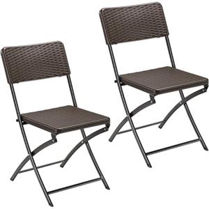 BAKAJI Set 2 Sedie Pieghevoli Salvaspazio Arredamento Esterno Giardino con Seduta e Schienale in Polyrattan e Struttura in Acciaio Design Moderno Dimensione 54 x 44,5 x 81 cm (Marrone)