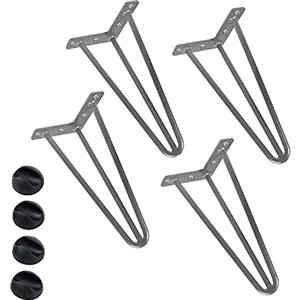 BAKAJI Set 4 Gambe da Tavolo Altezza 36 cm in Metallo Piedi per Tavolino Divano Sgabelli e Mobili con Piedini Antiscivolo Design Moderno Industriale Colore Grigio Kit Montaggio Incluso