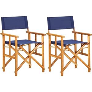 Shally Dogan Set 2 Sedie Pieghevoli da Giardino in Legno di Acacia, Sedia Regista Salvaspazio Seduta e Schienale Tessuto Ergonomico Design Nordico per Esterni, Terrazza, Balcone, Piscina (Blu)