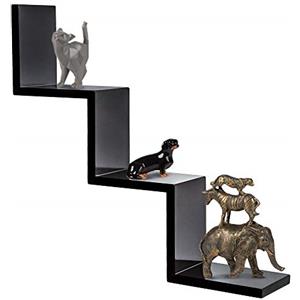BAKAJI Libreria Mensole da Parete Moderna Design Zig Zag Mensola Scaffale in Melamina Effetto Legno Dimensione 70 x 15 x 14 cm (Nero)