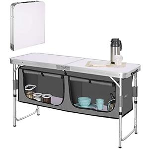 BAKAJI Cucina Armadio Mobiletto Tavolo Da Campeggio Picnic Compatta Portatile Pieghevole Con Telaio In Alluminio Manici Per il Trasporto 2 Scomparti Vani Portaoggetti In Tessuto Nero