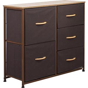 BAKAJI Cassettiera Comodino 5 Cassetti Ripiani Mobile Mobiletto Casa Resistente Tessuto Versatile Multicolor Robusto Armadio Armadietto Arredamento Salvaspazio Dimensioni 71,5x80x29cm (Marrone)