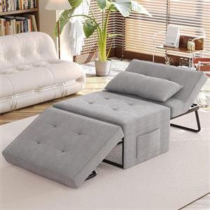 Shally Dogan Divano Letto 4 in 1 con Tasca Portaoggetti Laterale, Divanetto Seduta Morbida e Imbottita ad Alta Densità Trasformabile Chaise Longue, Ottomana, Poggiapiedi, Letto (Grigio Chiaro)