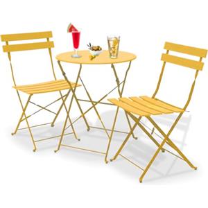 Shally Dogan Set 3 Pezzi da Giardino Pieghevole Modello Parigi, Tavolo con 2 Sedie in Acciaio, Mobili Salvaspazio per Bistrot, Balcone, Patio, Terrazza, Esterno, Bar Doppio (Mostarda)