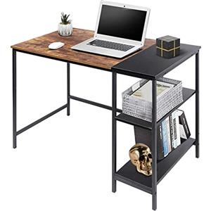 BAKAJI Scrivania con Libreria 3 Ripiani Tavolo da Lavoro Porta Pc Computer Struttura in Metallo e Piano in Legno MDF Anticato e Nero Arredamento Casa Ufficio Cameretta Dimensioni 120 x 60 x 75 cm