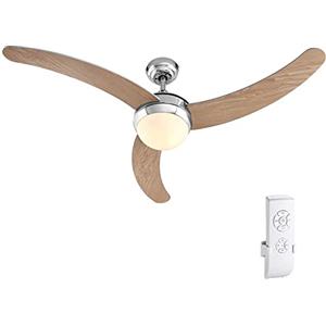 BAKAJI Ventilatore Lampadario da Soffitto 3 Pale in Legno con Lampada in Vetro Satinato 3 Velocità Inversione Rotazione Funzione Timer e Telecomando Attacco 2 Lampadine E27 Max 40W Diametro 122cm