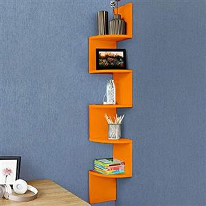 BAKAJI Libreria Scaffale Mensole da Parete Angolare Design Moderno in Legno Melaminico con 5 Ripiani ad Angolo Dimensioni 123 x 20 cm (Arancione)