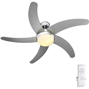 BAKAJI Ventilatore Lampadario da Soffitto 5 Pale in Legno con Lampada in Vetro Satinato 3 Velocità Inversione Rotazione Funzione Timer e Telecomando Attacco 2 Lampadine E27 Max 40W Diametro 132cm