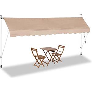 BAKAJI Tenda da Sole Balcone 400 x 120 cm con Gambe di Supporto Regolabili Installazione ad Incastro Parasole Avvolgibile Esterno Giardino a Manovella Telaio in Alluminio Telo in Poliestere