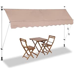 BAKAJI Tenda da Sole Balcone 300 x 120 cm con Gambe di Supporto Regolabili Installazione ad Incastro Parasole Avvolgibile Esterno Giardino a Manovella Telaio in Alluminio Telo in Poliestere