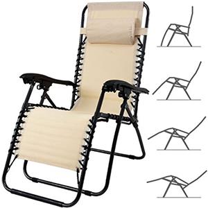BAKAJI Sedia gravità Zero Sdraio da Giardino Poltrona Relax Pieghevole Salvaspazio Tubolari Acciaio 22mm Reclinabile Tessuto in Oxford, Mare Spiaggia Piscina Arredo Esterno (BEIGE)