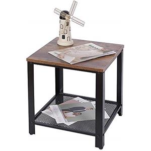 BAKAJI Tavolino Divano Tavolo caffè da Salotto Quadrato Design Moderno Industriale Struttura in Metallo con Ripiano Inferiore Piao d'appoggio in Legno MDF Scuro Dimensione 40 x 45 cm