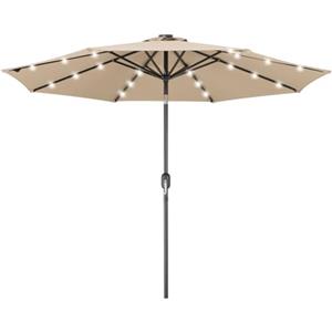 BAKAJI Ombrellone da Giardino Diametro 270 cm con Luci Led e Sistema Antivento, Parasole da Esterno con 8 Ribs Stecche, Airvent, Ideale per Bar, Ristorante, Patio, Balcone, Apertura Manovella (Ecru)