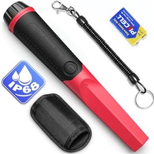 Hazlewolke Pinpointer Metal Detector Portatile, IP68 Rilevatore di Metalli Impermeabile, Profondità 4,5, Rilevamento a 360°, Accessori Pin Pointer per Adulti e Bambini - rosso