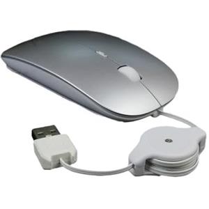 Generic Mouse telescopico muto, mouse del computer Mouse silenzioso Mini Mouse Mouse filo USB Mouse con cavo retrattile per computer portatile Notebook (Argento)