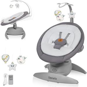 lionelo MELL Sdraietta Elettrica 360° per Neonati e Bambini fino a 9kg Barra Giocattoli e Telecomando 5 Velocità 12 Melodie Cinture di Sicurezza Regolabile Rilevamento del Movimento (Beige, MELL)