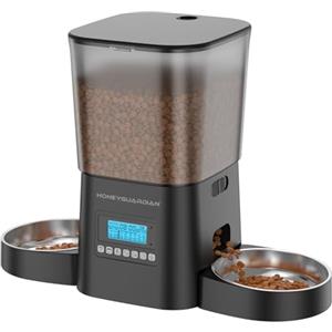 HoneyGuaridan Distributore Automatico Cibo Gatti Doppio, 2 Scivoli Separati per la consegna del Cibo, Sigillato per mantenerlo fresco, 3.5L Dispenser Crocchette Gatto con Timer, 1-6 Pasti/Giorno