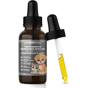 BUDDY'S BEST 50ml Spot On Vermifugo per Gatti e Cani - Sverminante per Gatti e Cani - Antiparassitario Naturale per