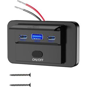 Hemlosk 90W Presa USB 12V per Camper Montaggio a Superficie Leggero Doppia Porta USB C 36W e QC 3.0 18W per Auto, 12 Volt Sostituzione Pannello Caricabatterie con Interruttore per Autobus Marine Moto